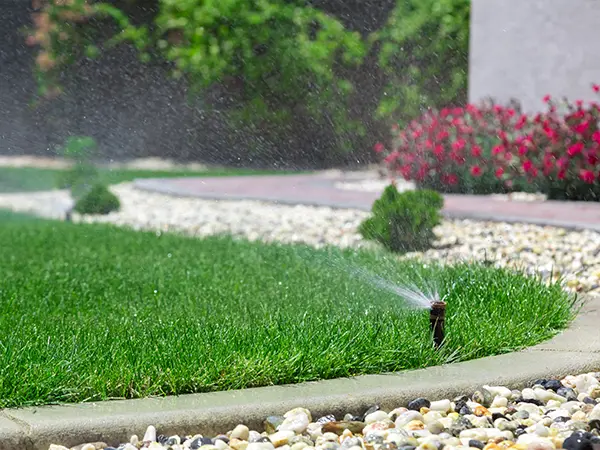 A sprinkler spraying a small patch of grass