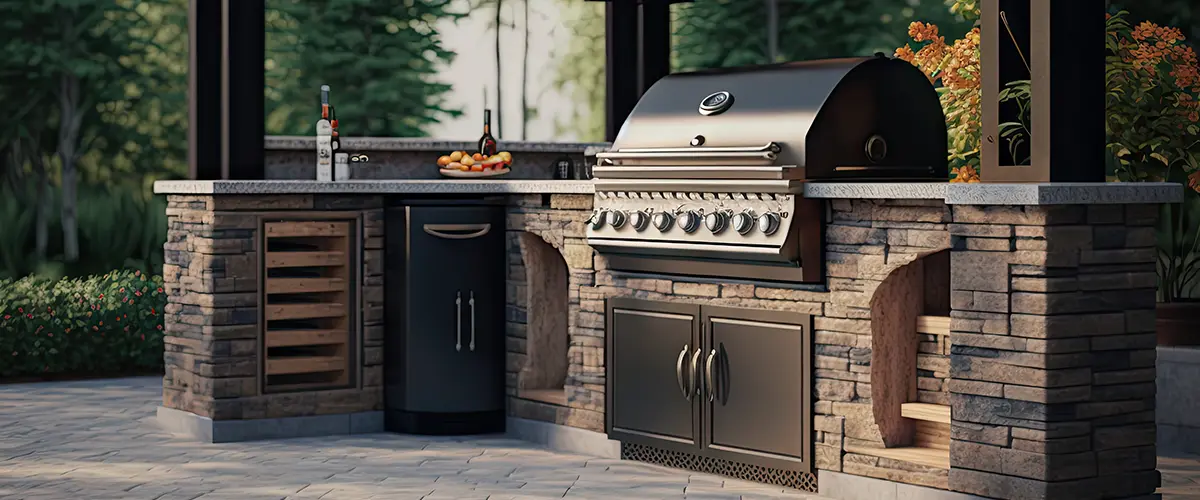 grill area with stone construction