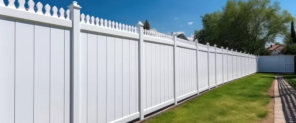 White vinyl fence fencing of private property