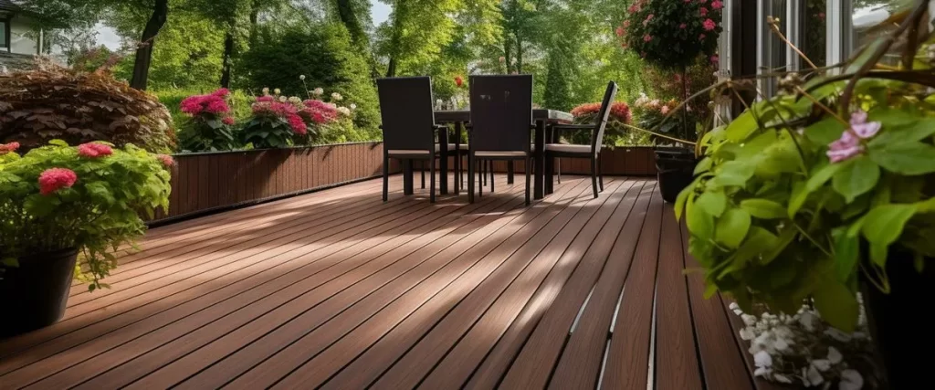 Composite Trex decking with outdoor dining set