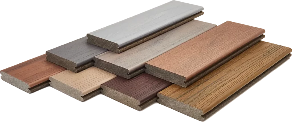 Trex decking board samples in various colors