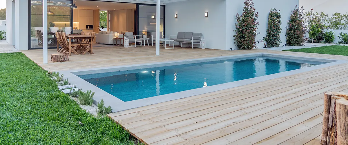 Minimalist pool next to open patio