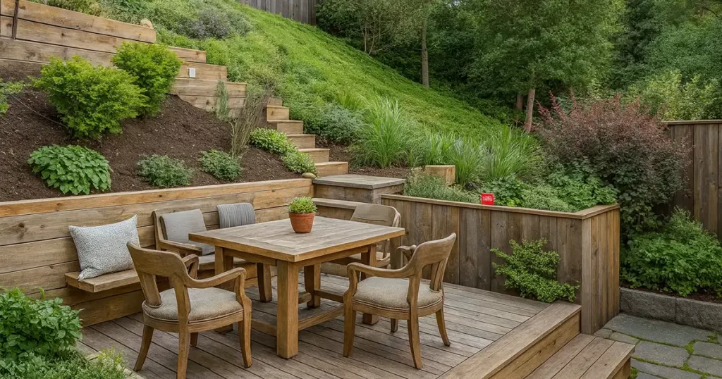 One solid flat hangout area in a sloped backyard