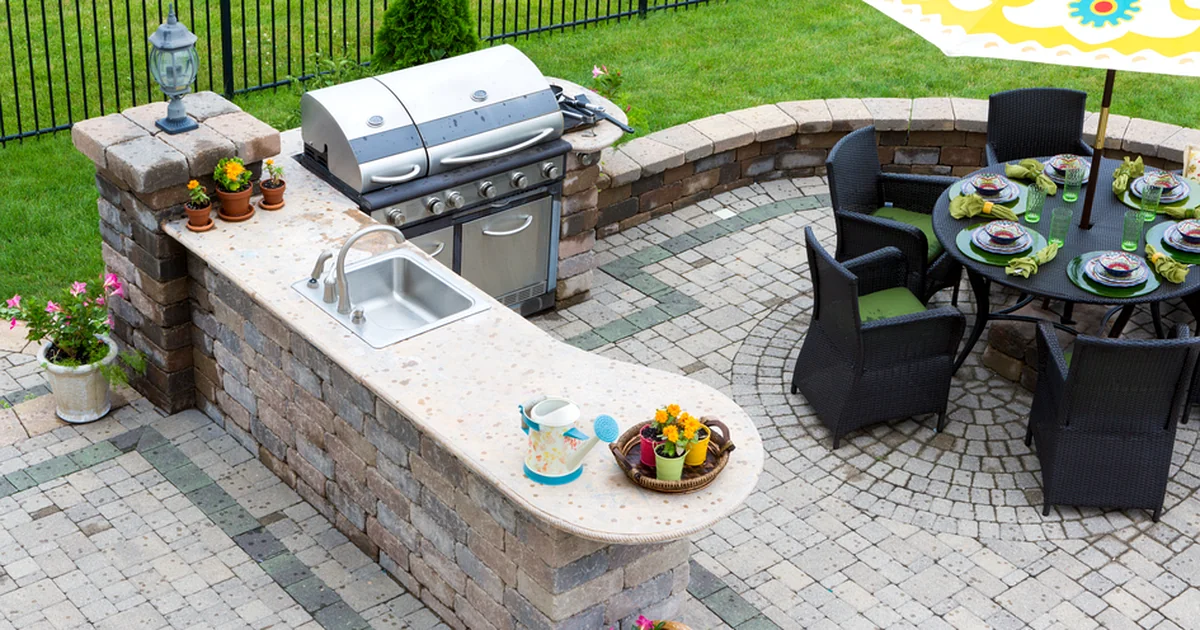 flooring texas outdoor kitchens fireplaces outdoor kitchen with stone countertops stainless steel grill and patio dining set