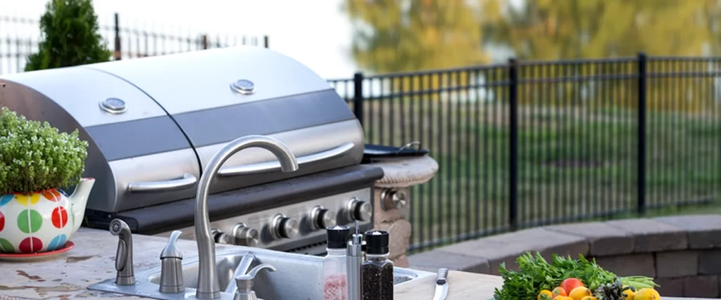 built in grills for outdoor kitchen outdoor kitchen with stainless steel built in grill sink and fresh vegetables
