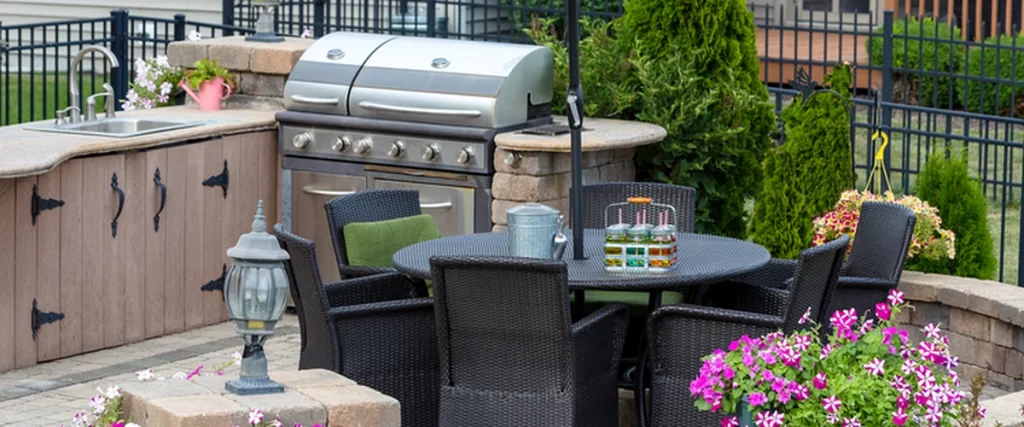 built in grills for outdoor kitchen outdoor kitchen with stainless steel built in grill stone countertops and seating