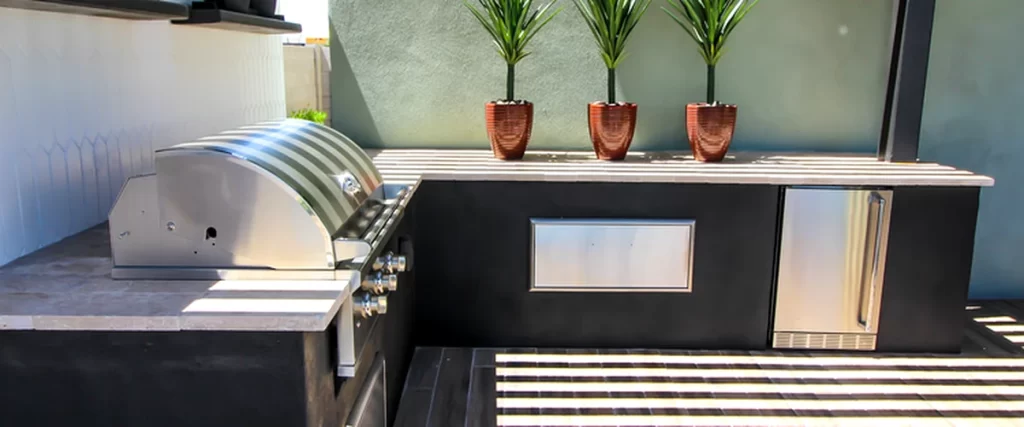 built in grills for outdoor kitchen professional outdoor kitchen with stainless steel built in grill custom cabinetry potted plants