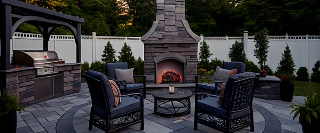 outdoor kitchens fireplaces elegant outdoor kitchen with stone fireplace commercial grade grill and seating area