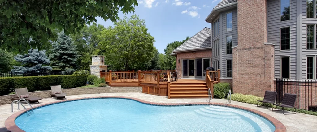 pool spa installation salt water pool a professionally installed saltwater pool with brick patio surrounded by landscaping